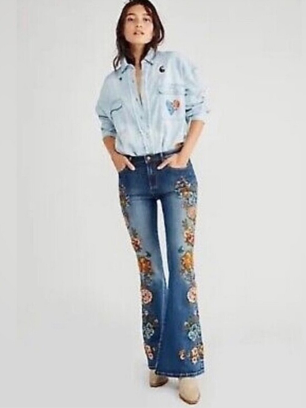 DRIFTWOOD Farrah Floral Embroidery Flare Jeans 26